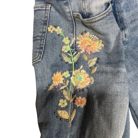 Lucky Brand Sweet Mid‎ Rise Straight Jeans 4/27R Floral Embroidered Boho - Picture 6 of 15